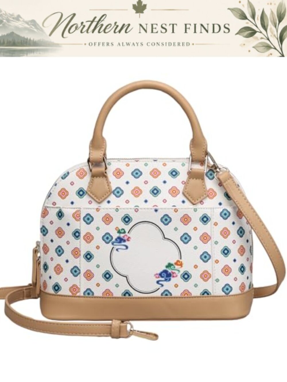 Vegan Leather Satchel Handbag with Detachable Crossbody Strap